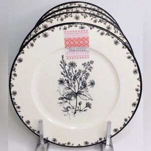 4 Salad Plates CMG Ceramic Portugal Hand Made White Black Plates 8.5" New